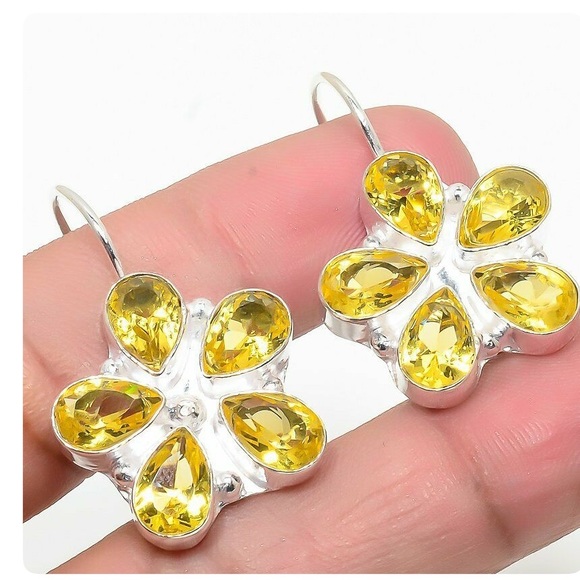 🆕 Gorgeous Yellow Sapphire Silver Flower Drop Earrings NWT - Picture 2 of 4